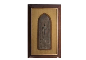 Eine Antike Bronze - Tafel / Relief , Wandelnder Buddha , Thailand 16./ 17. Jh.  - Picture 1 of 7