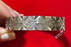 Vintage British Hallmarks MM Sterling Silver Etched Flowers Bangle Bracelet DB5