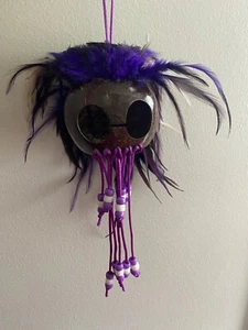 Purple Feathers Ikaika Hawaiian Warrior Helmet 2.5" Coconut Brown Car Decor - Picture 1 of 4