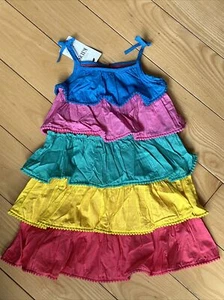 Marks & Spencer M&S Kids SunDress Rainbow Ruffles Tiers Poms Girls Size 3-4 NWT - Picture 1 of 2
