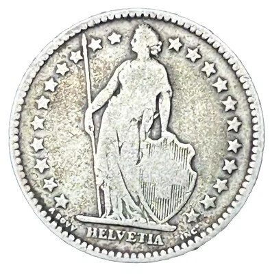 1879 Switzerland 2 Francs large SILVER Coin - KEY DATE Ungraded Rare coin - Image 1 of 2