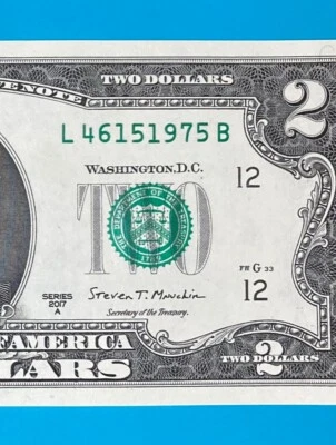 TRAILING YEAR 1975 : L 4615 1975 B $2 Two Dollar Bill Serial Number *UNC*   - Image 1 of 3