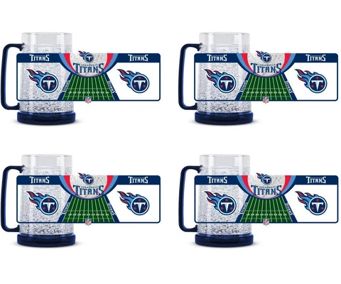 New 4pc Set NFL Tennessee Titans 16oz Crystal Freezer Mugs Cup - BPA LEAD FREE Cover