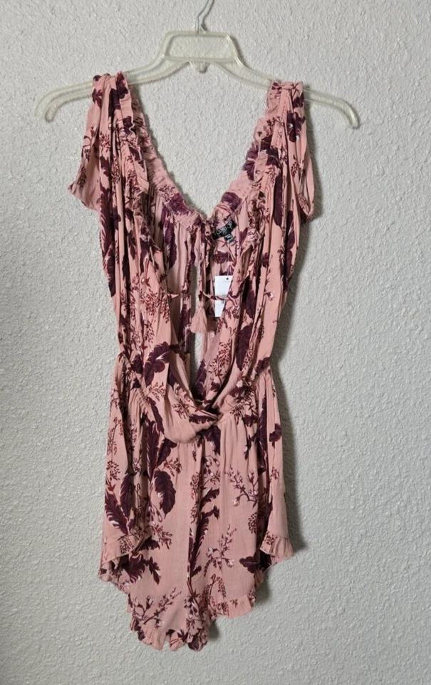Topshop Womens Pink Floral Cold Shoulder Playsuit Romper Size Medium