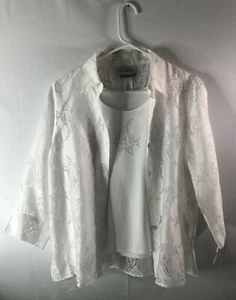 Alfred Dunner PS semi-sheer white blouse w/ tank top button front 3/4 sleeves - Picture 1 of 6