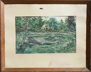 ::AQUARELL °HAUS MIT TEICH° DORF ARCHITEKTUR LANDSCHAFTEN BOTANIK EXPRESSIONIST - Bild 1 von 6