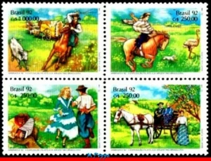 2355-2358a BRAZIL 1992 PHILATELIC EXHIBITION, HORSE, COW, DANCE, MI# 2458-61 MNH - Picture 1 of 2