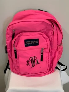 Jansport Big Student Backpack TDN7 Hot Pink Monogrammed with KWM Preppy Fun Cool - Picture 1 of 16