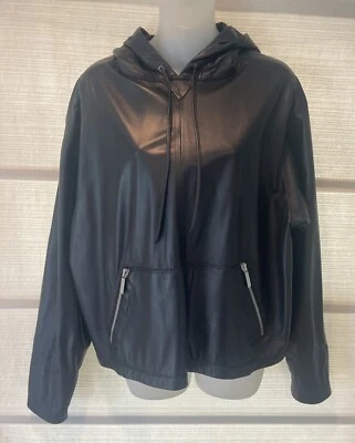 Top Pullover con Capucha Bottega Veneta Negro Buttery Suave Cuero Negro Jkt~42~Como Nuevo Foto 1 de 4