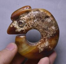 6.5cm Old China Hongshan culture Hetian Jade Yu pig Dragon gou hook Amulet