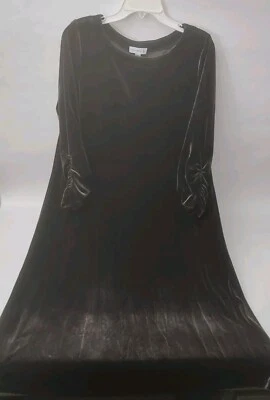 Susan Graver женщин шоколадный коричневый бархат платье SizeM собранными в Рюш 3/4 рукава Midi - Изображение 1 из 4