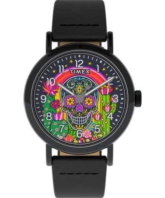 Timex Weekender "Day of the Dead" Black leather 40mm watch TW2Y15900 - Image 1 of 4