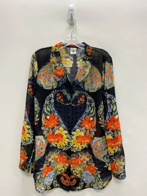 Cabi Size L Navy/Green Orange/Yellow Floral Button Up Sheer Ladies Top - Image 1 of 2