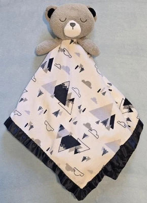 Manta de seguridad para bebé recién nacido oso para dormir azul satinado montañas Lovey Foto 1 de 3