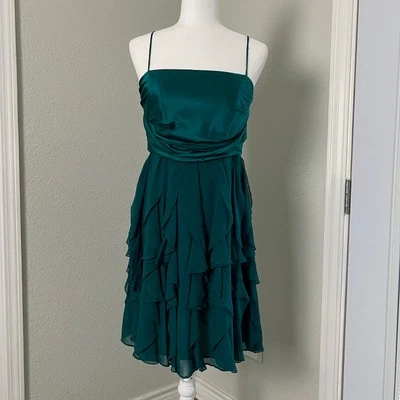 Suzi Chin for Maggy Boutique Sz 6 Emerald Green Silk Party Dress Ruffle Skirt - Image 1 of 4