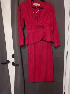 Liz Claiborne Red Silk Suit Dress, Size 8 Petites, Vintage Double Breasted Dress - Image 1 of 4