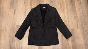 Blazer Dissh donna 8 nero lino bottoni foderato davanti giacca strutturata - Foto 1 di 8