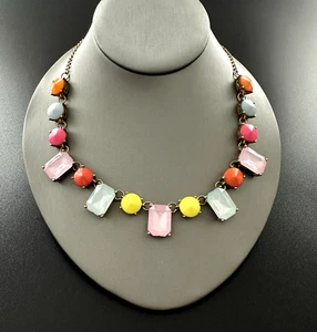 Signed Betsey Johnson Necklace Colorful Round and Emerald Cuts GoldPlated #156 - Picture 1 of 7