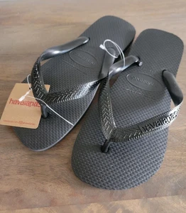 HAVAIANAS WOMEN'S BLACK TOP CORE FLIP FLOPS SANDALS SIZE 7 / 8 NEW - Picture 1 of 11