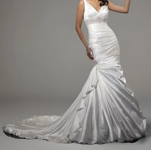 Sottero and Midgley Adorae Louise Satin Wedding Dress Size 6 Rhinestones Train - Picture 1 of 24