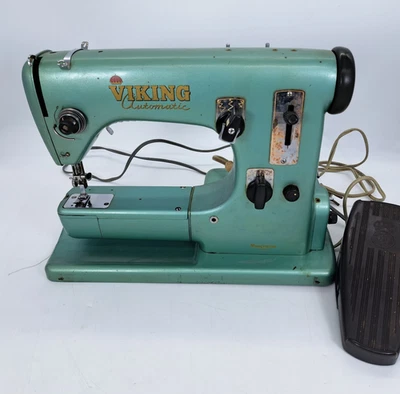 Máquina de coser automática Husqvarna Viking vintage tipo 21 verde con pedal Foto 1 de 4