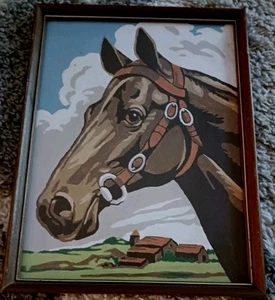 Cuadro de colección pintura por número caballo campo pastos y graneros 9x12 - Imagen 1 de 3