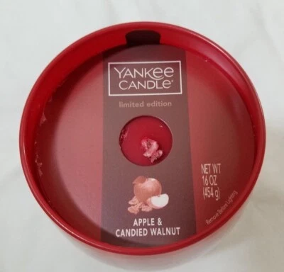 Yankee Candle APPLE & CANDIED WALNUT Jar 16 Oz Limited Ed Large Wine Glass Red - Image 1 of 3