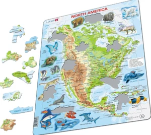 Map of North America with Animals - Frame/Board Jigsaw Puzzle 29cm x 37cm (LRS) - Picture 1 of 1