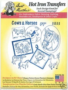 Cows & Horses Aunt Martha Hot Iron Embroidery Transfer #3833 - Picture 1 of 1