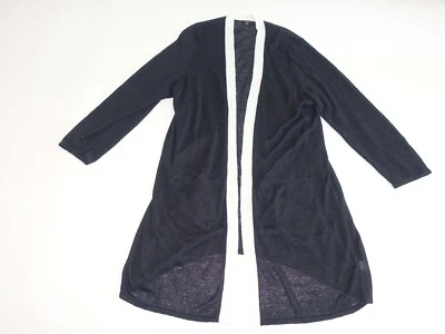 Talbots Women's Tunic Cardigan Duster Sweater Size 2X Petite Black White Linen - Image 1 of 4