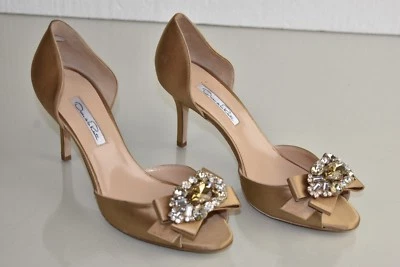 $895 NUEVO OSCAR De La RENTA Rosalba Cristal Champagne Satinado Beige Zapatos Bombas 40 Foto 1 de 4