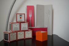 MUNARI CUBO POSACENERE + BOOK FORCHETTE ASHTRAY DANESE MILANO ORANGE MARI DESIGN