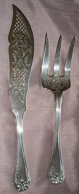 Ernest CARDEILHAC Somptueux couvert à poisson argent massif ajouré & guilloché - Photo 1/4