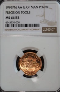 1991 PM AA ISLE OF MAN 1P PRECISION TOOLS NGC MS 66 RB - Picture 1 of 2