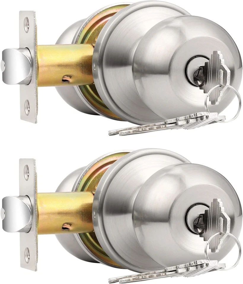 Probrico 2 Pack Keyed Alike Entry Door Knobs with Lock and Key Ball Door Knob...