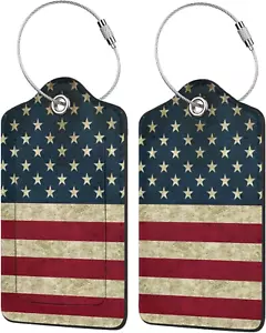 2 Pack Luggage Tag USA Travel PU Cute Leather Luggage Tag Name ID Labels with Pr - Picture 1 of 12