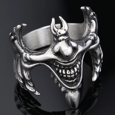 Anillo Gótico Diablo Sonrisa Cruz Acero Inoxidable Joker Mal Sonrisa Cruz Motociclista Anillo Foto 1 de 4