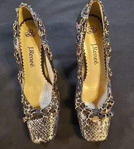 J. RENEE ANDRA SZ 8/8.5 STILETTOS SNAKESKIN PRINT RIBBON BLACK/GRAY WOMENS - Picture 1 of 8