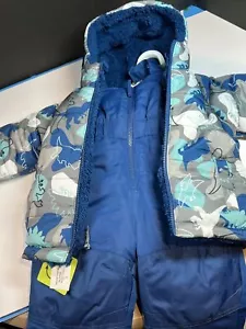 Snow Set Dinosaur Camo Puffer With Sherpa Lining Coat Jacket Bib 12 Months NEW - Imagen 1 de 8