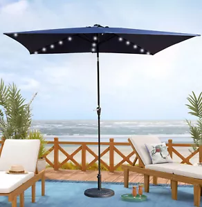 10FT Patio Offset Umbrella w/Solar LED Lights Rectangular Outdoor Sun Shade - Picture 1 of 29