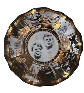 John F. Kennedy & Robert F. Kennedy Vintage Commemorative Glass Dish With Gold D - Picture 1 of 4