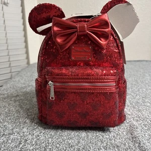 Disney Parks Red Sequin Minnie Mouse Loungefly Mini Backpack Purse Glittery NWT - Picture 1 of 8