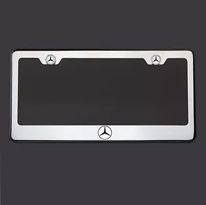 Stainless Steel Mercedes-Benz Logo Black Letter Laser Etched License Plate Frame - Picture 1 of 6