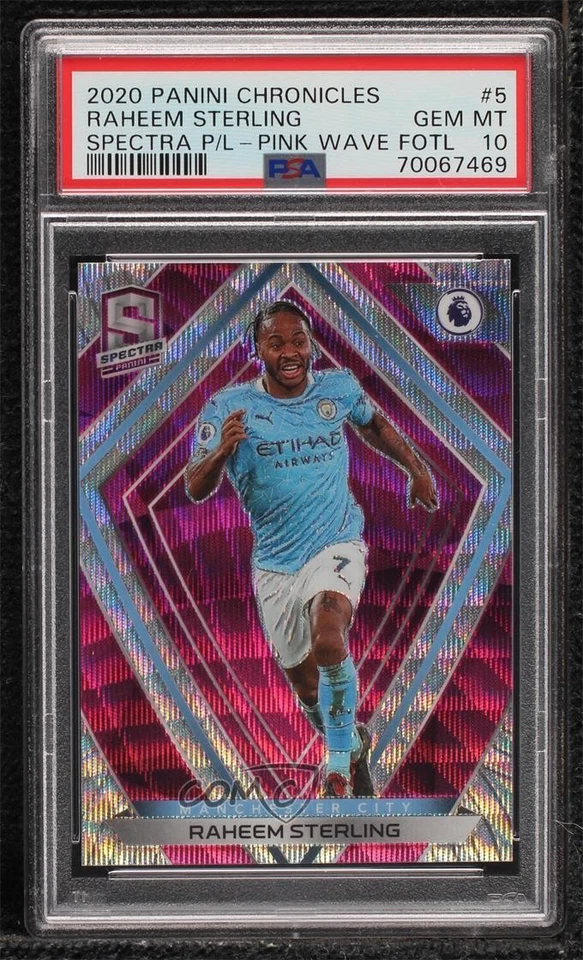 2020 Panini Chronicles FOTL Pink Wave Prizm /19 Raheem Sterling #5 PSA 10 GEM MT - Image 1 of 2