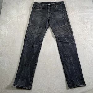 True Religion Jeans Mens 33 Black Moto Biker Straight Leg Distressed Denim Pants - Picture 1 of 13