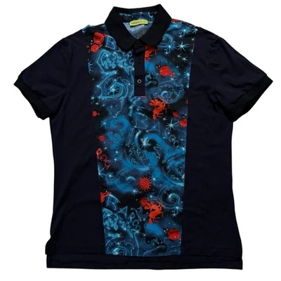 Camisa polo Versace Jeans para mujer talla 18 XL manga corta estampado de signos del zodiaco azul Foto 1 de 4