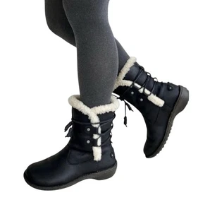 UGG Akadia Black Leather Sherpa Lined Winter Boots Size 7 - Picture 1 of 13