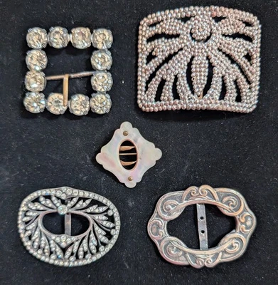 Lote de hebillas de cinturón antiguas vintage corte acero Francia estrás Rey Co Foto 1 de 4