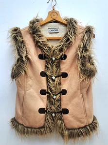 Cherokee Faux Fur Lined Sleeveless Suade Gillet Size 14 - Picture 1 of 9