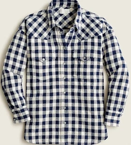 Giacca camicia nuova con etichette J Crew vestibilità rilassata Shack-it Buffalo check blu navy e bianco top 16 XL - Foto 1 di 7
